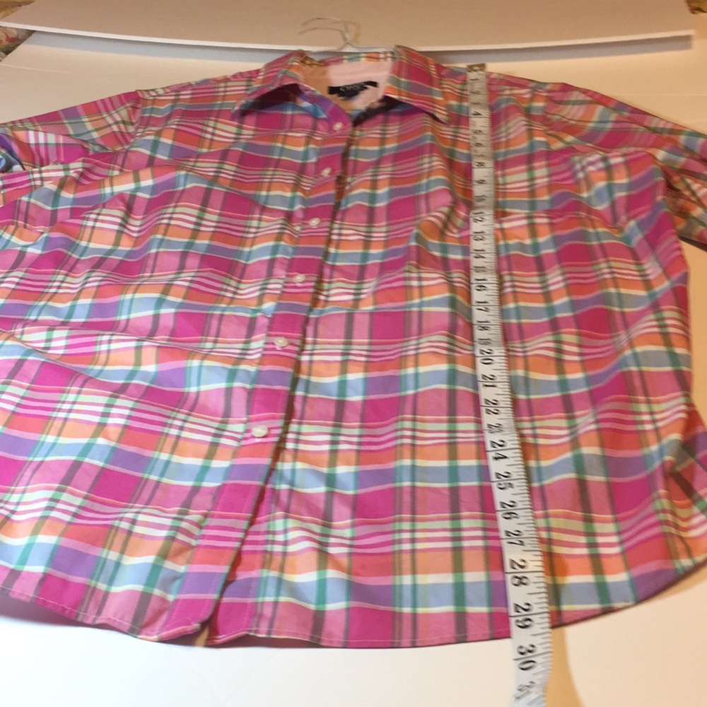 Chaps No-Iron Pink/Blue/White Plaid Button-Down Shirt - Picture 9 of 9